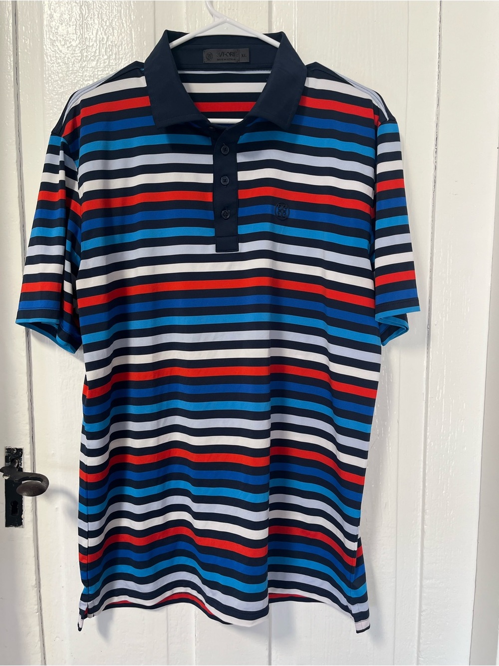 G/FORE Men's Golf Polo Shirt Striped Red White Blue Size XL